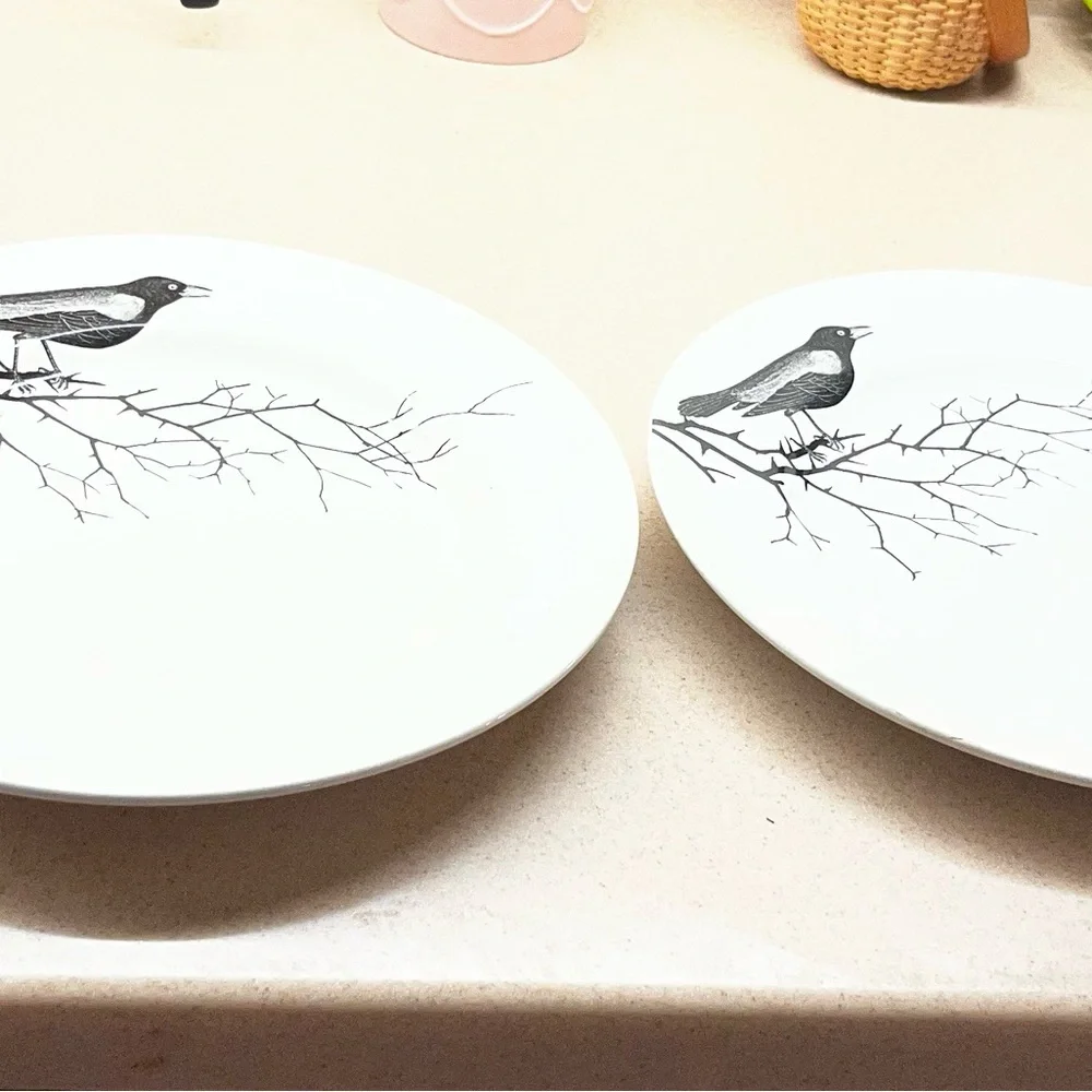 Edward Challinor Crow Chop Plate Victoria English Pottery Raven Plates lot of 2